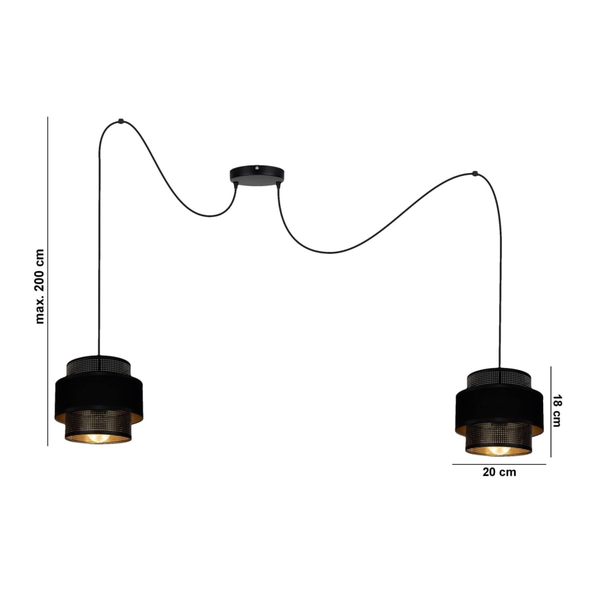Lustra ar auklu NESS 2xE27/60W/230V zirneklis melna