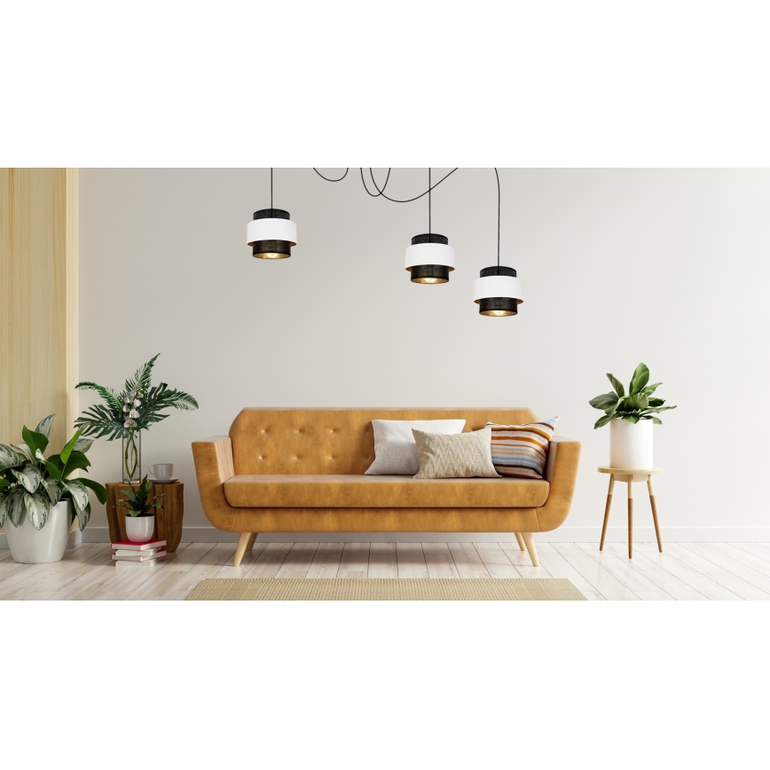 Lustra ar auklu NESS 3xE27/60W/230V zirneklis melna/balta