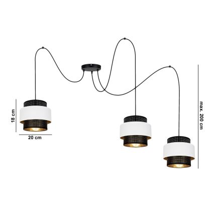 Lustra ar auklu NESS 3xE27/60W/230V zirneklis melna/balta