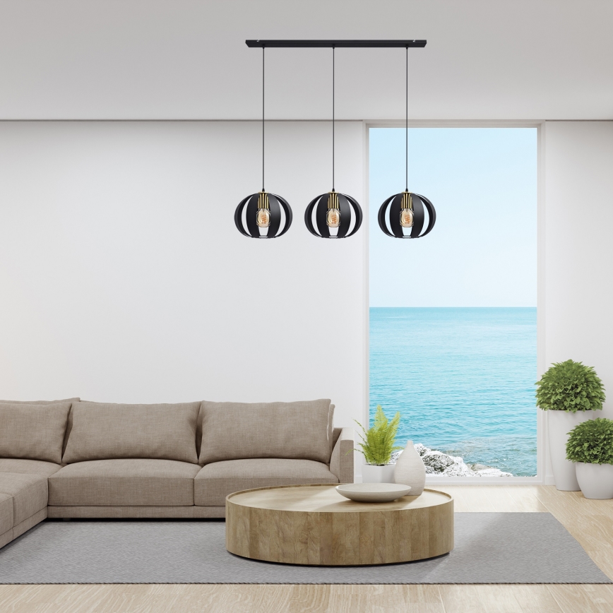 Lustra ar auklu NEWTON 3xE27/15W/230V melna/zelta