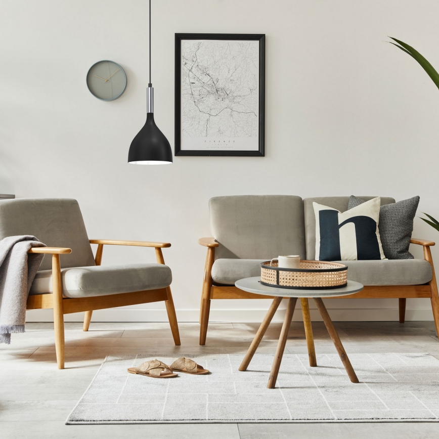 Lustra ar auklu NOAK 1xE27/15W/230V melna/spīdīgi hromēts