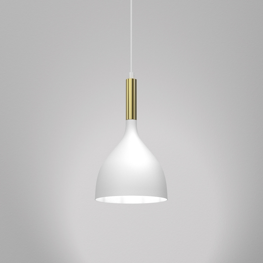 Lustra ar auklu NOAK 1xE27/60W/230V balta/zeltains
