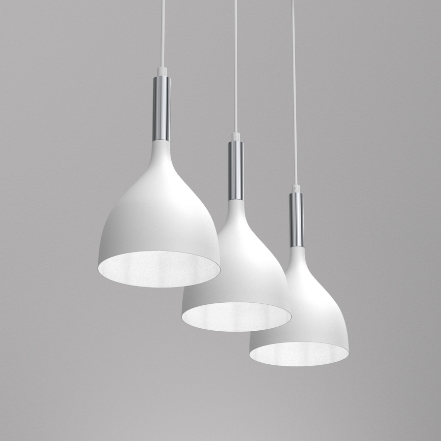 Lustra ar auklu NOAK 3xE27/15W/230V balta/spīdīgi hromēts