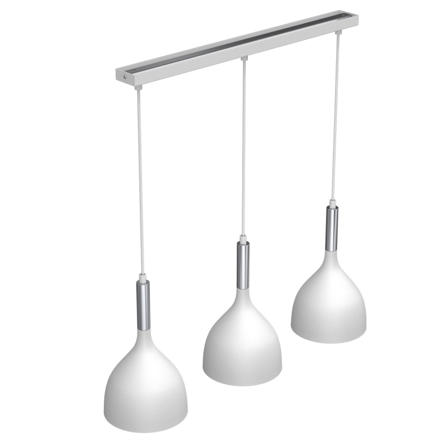 Lustra ar auklu NOAK 3xE27/15W/230V balta/spīdīgi hromēts