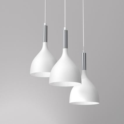 Lustra ar auklu NOAK 3xE27/15W/230V balta/spīdīgi hromēts