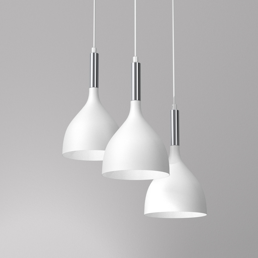 Lustra ar auklu NOAK 3xE27/15W/230V balta/spīdīgi hromēts