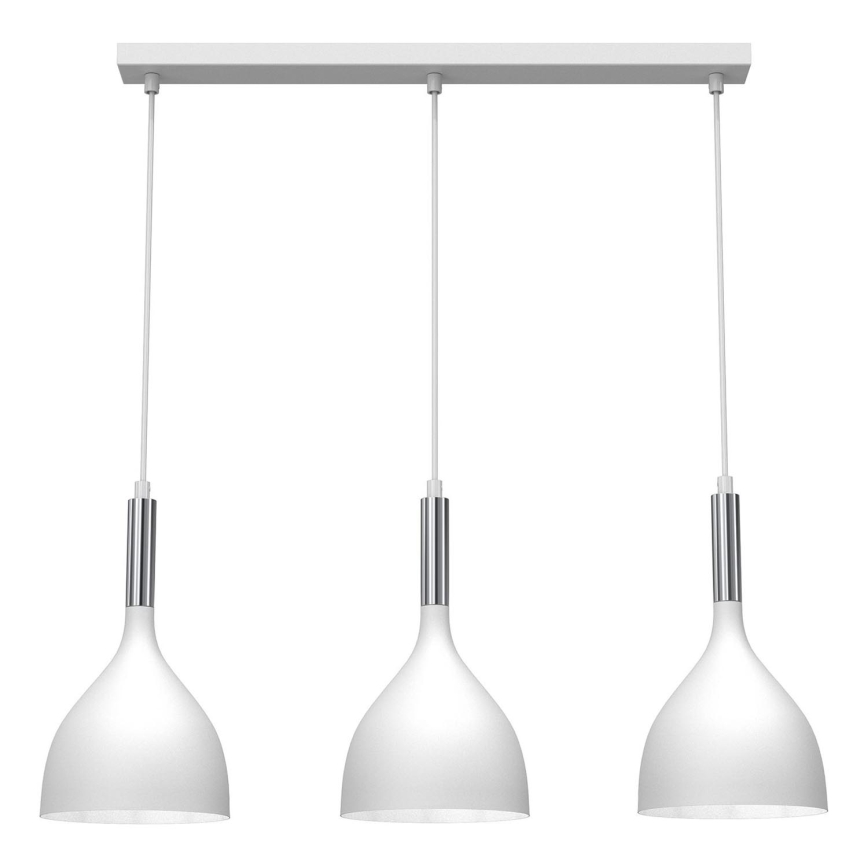 Lustra ar auklu NOAK 3xE27/15W/230V balta/spīdīgi hromēts