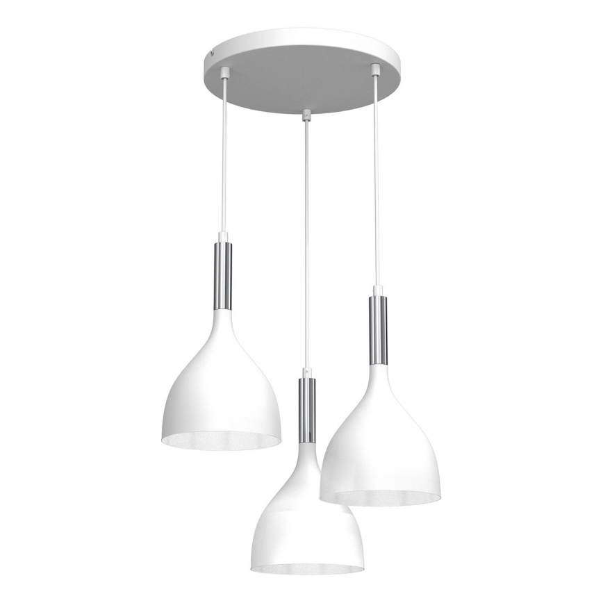 Lustra ar auklu NOAK 3xE27/15W/230V balta/spīdīgi hromēts