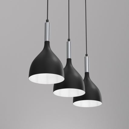 Lustra ar auklu NOAK 3xE27/15W/230V melna/spīdīgi hromēts