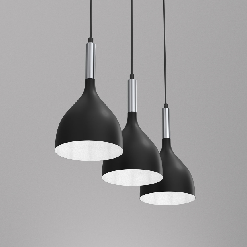 Lustra ar auklu NOAK 3xE27/15W/230V melna/spīdīgi hromēts