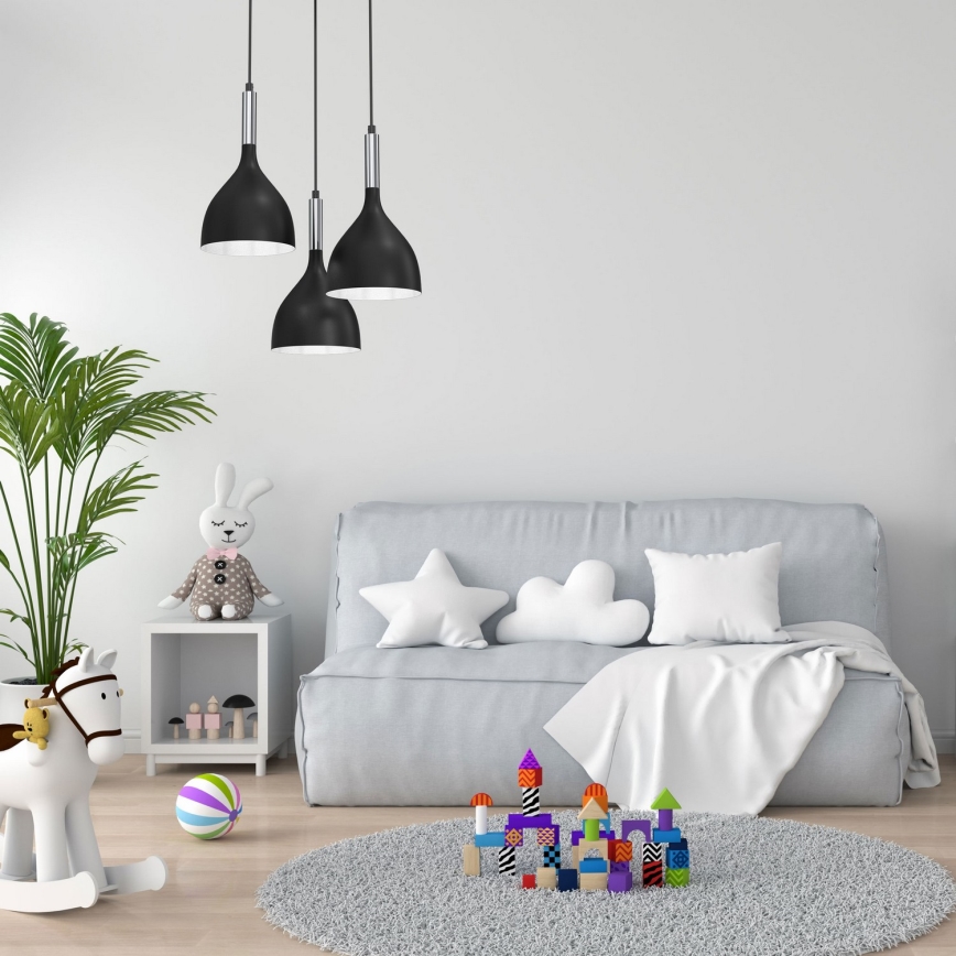 Lustra ar auklu NOAK 3xE27/15W/230V melna/spīdīgi hromēts