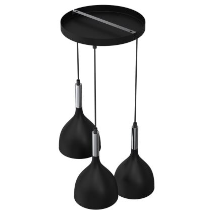 Lustra ar auklu NOAK 3xE27/15W/230V melna/spīdīgi hromēts