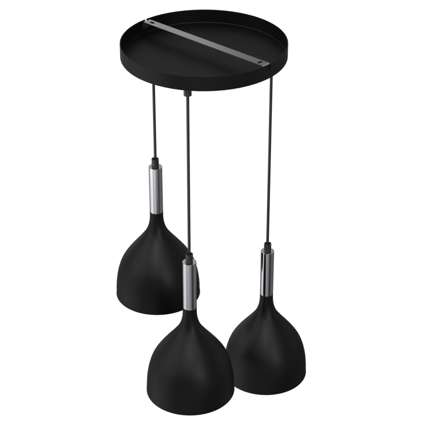 Lustra ar auklu NOAK 3xE27/15W/230V melna/spīdīgi hromēts