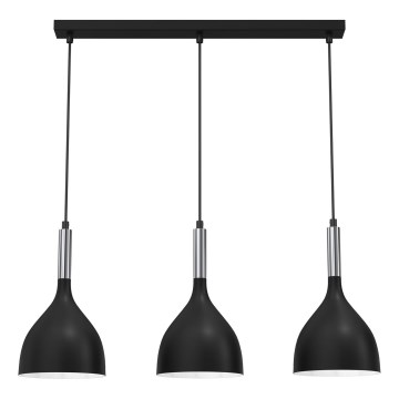 Lustra ar auklu NOAK 3xE27/15W/230V melna/spīdīgi hromēts