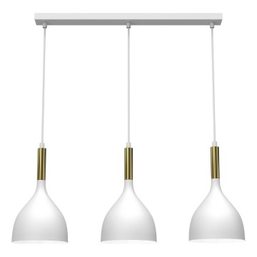 Lustra ar auklu NOAK 3xE27/60W/230V balta/zeltains