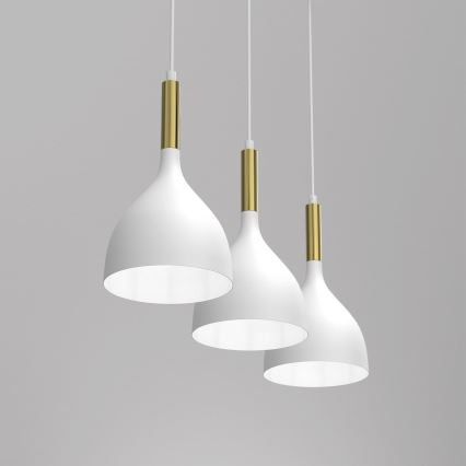 Lustra ar auklu NOAK 3xE27/60W/230V balta/zeltains