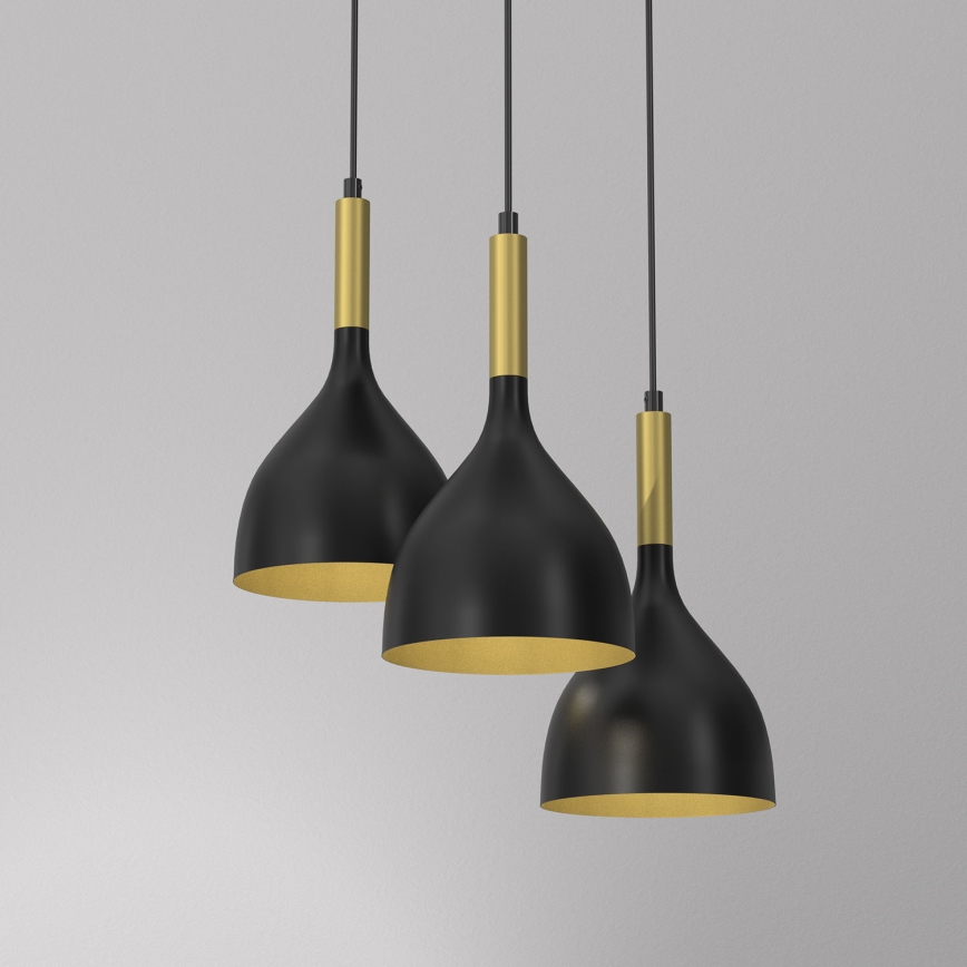 Lustra ar auklu NOAK 3xE27/60W/230V melna/zeltains