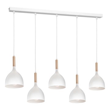 Lustra ar auklu NOAK 5xE27/60W/230V balta/koks