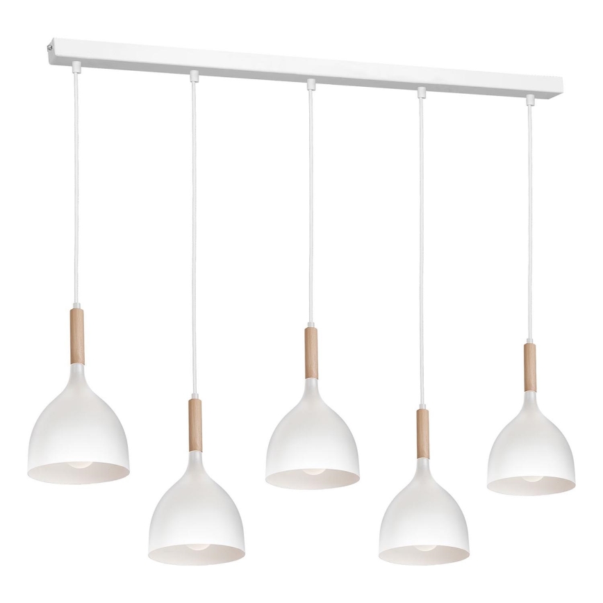 Lustra ar auklu NOAK 5xE27/60W/230V balta/koks
