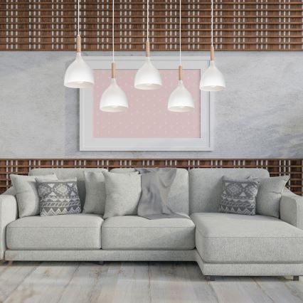 Lustra ar auklu NOAK 5xE27/60W/230V balta/koks