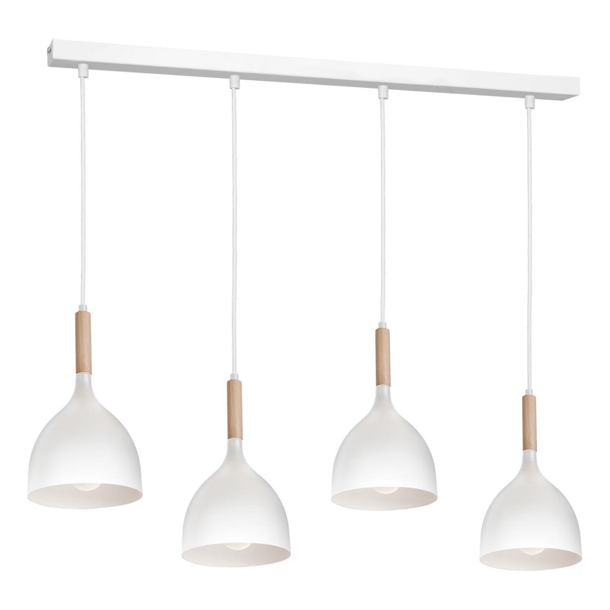 Lustra ar auklu NOAK WOOD 4xE27/60W/230V balta/koks