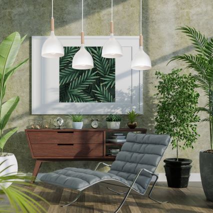 Lustra ar auklu NOAK WOOD 4xE27/60W/230V balta/koks
