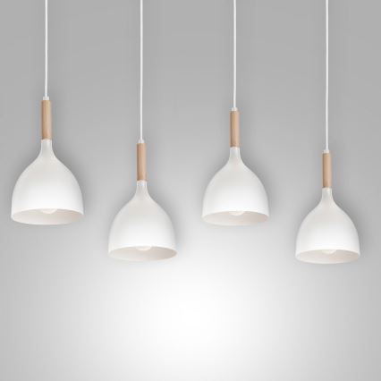 Lustra ar auklu NOAK WOOD 4xE27/60W/230V balta/koks