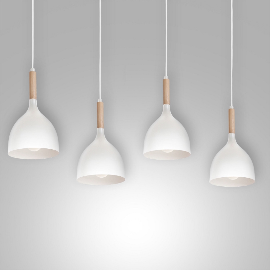 Lustra ar auklu NOAK WOOD 4xE27/60W/230V balta/koks