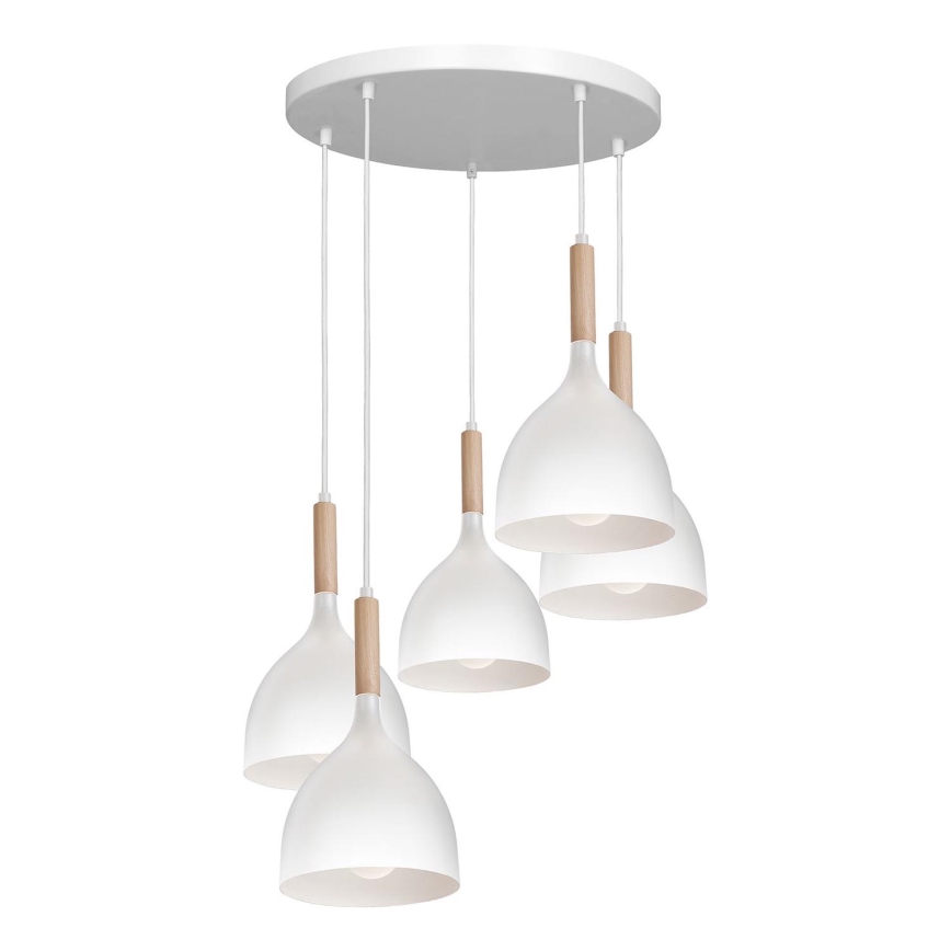 Lustra ar auklu NOAK WOOD 5xE27/60W/230V balta/koks