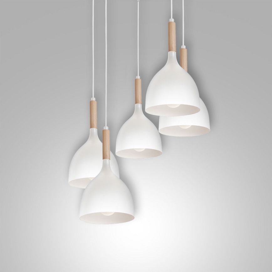 Lustra ar auklu NOAK WOOD 5xE27/60W/230V balta/koks