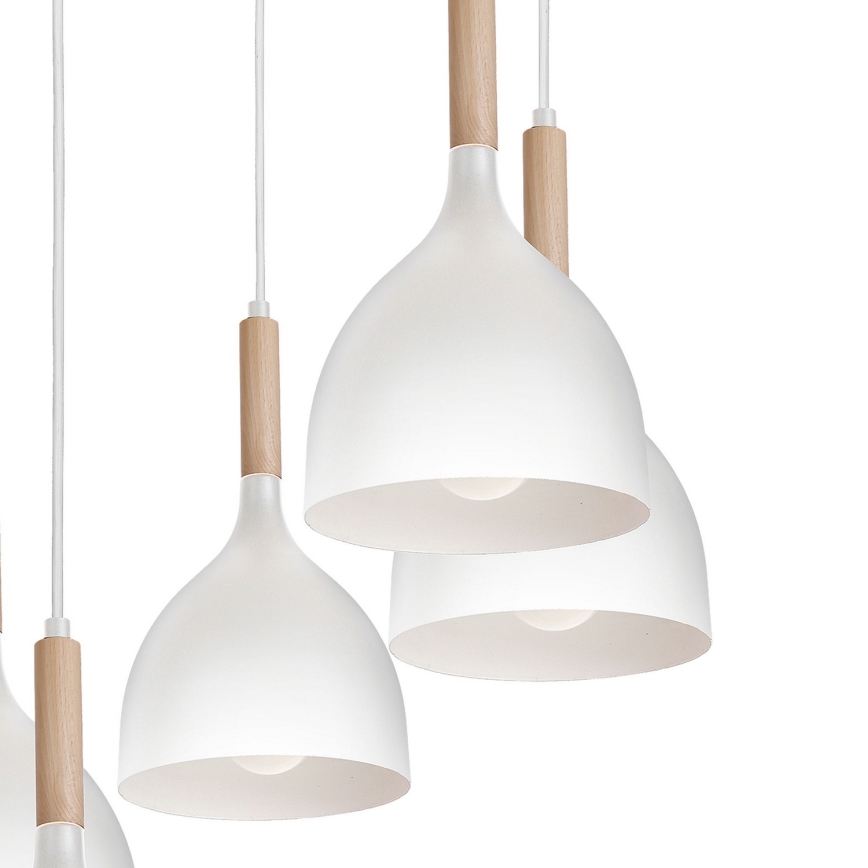 Lustra ar auklu NOAK WOOD 5xE27/60W/230V balta/koks