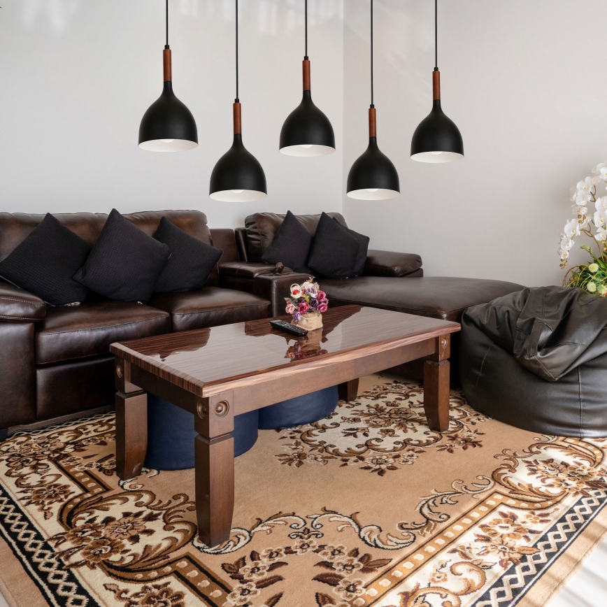 Lustra ar auklu NOAK WOOD 5xE27/60W/230V melna/tumšs koks