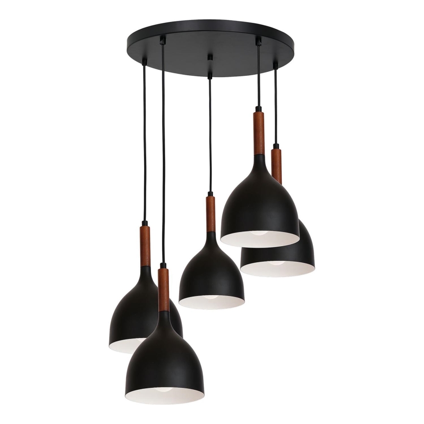 Lustra ar auklu NOAK WOOD 5xE27/60W/230V melna/tumšs koks