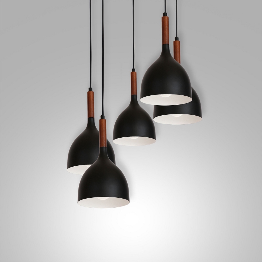 Lustra ar auklu NOAK WOOD 5xE27/60W/230V melna/tumšs koks