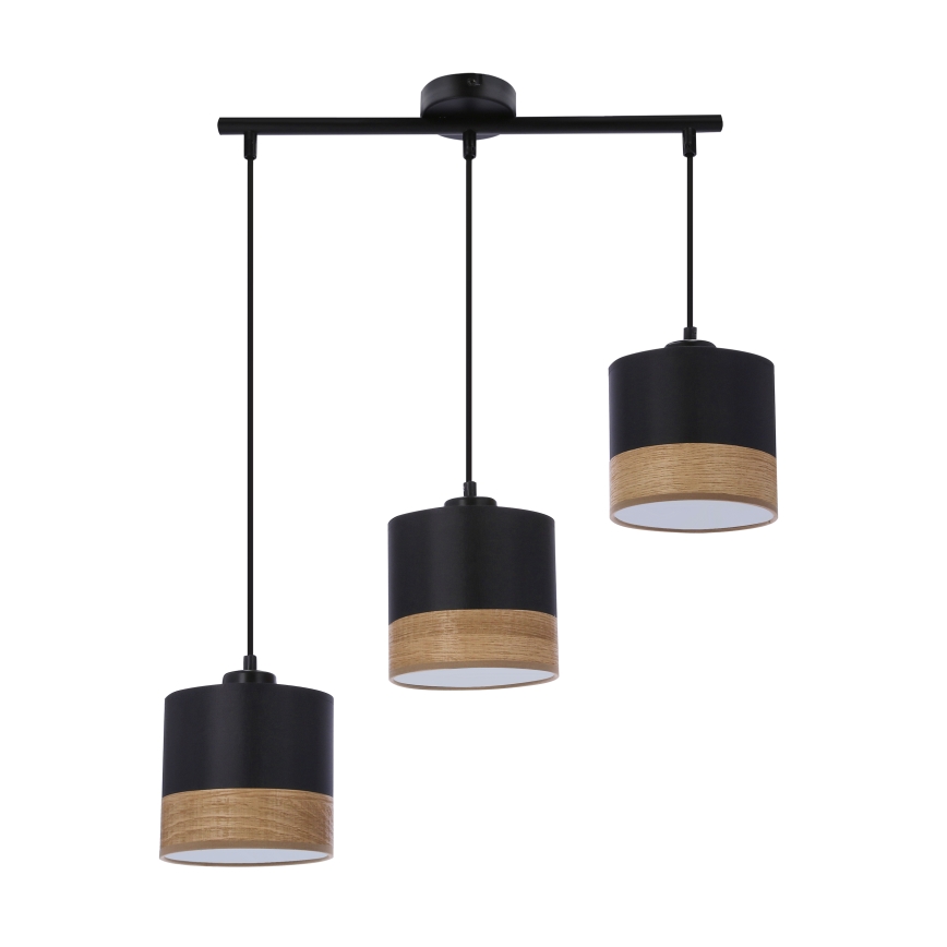 Lustra ar auklu PORTO 3xE27/60W/230V melna/brūna