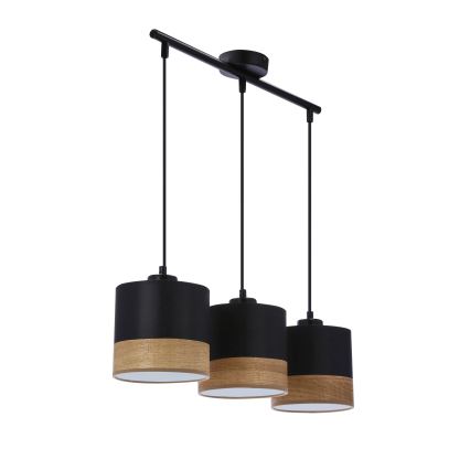 Lustra ar auklu PORTO 3xE27/60W/230V melna/brūna