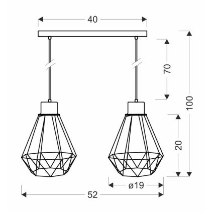 Lustra ar auklu PRIMO 2xE27/60W/230V melna/zelta