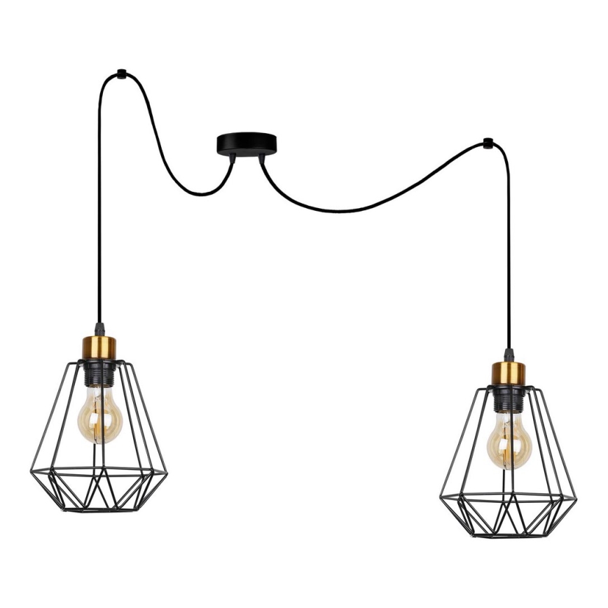 Lustra ar auklu PRIMO 2xE27/60W/230V zirneklis melna/zelta