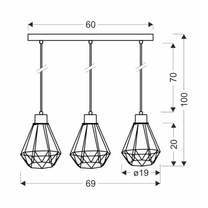 Lustra ar auklu PRIMO 3xE27/60W/230V melna/zelta