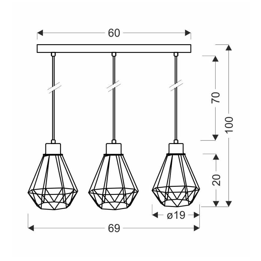 Lustra ar auklu PRIMO 3xE27/60W/230V melna/zelta
