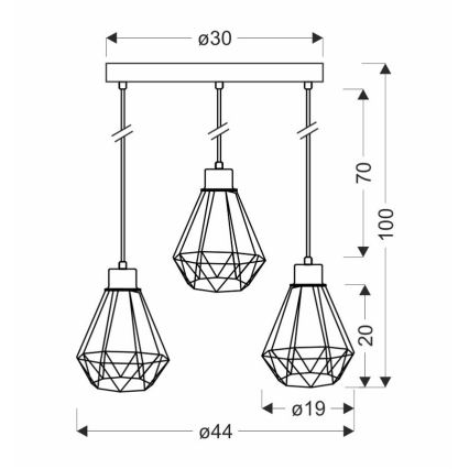 Lustra ar auklu PRIMO 3xE27/60W/230V melna/zelta