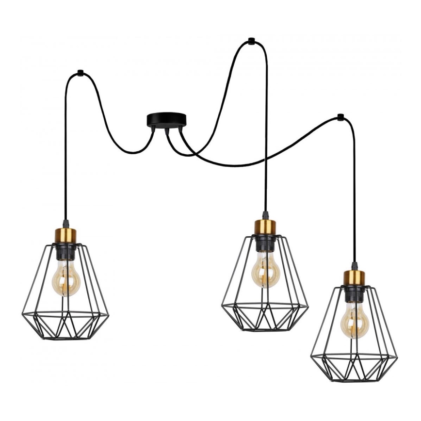 Lustra ar auklu PRIMO 3xE27/60W/230V zirneklis melna/zelta