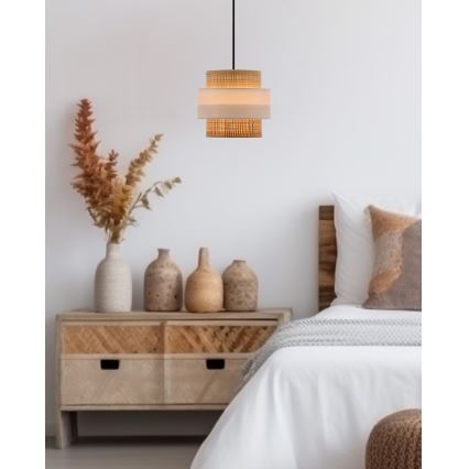 Lustra ar auklu RATTAN 1xE27/40W/230V balta/brūna