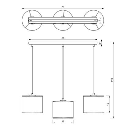 Lustra ar auklu RATTAN 3xE27/60W/230V rotanga