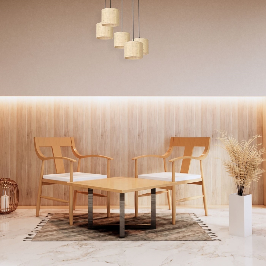 Lustra ar auklu RATTAN 5xE27/60W/230V rotanga