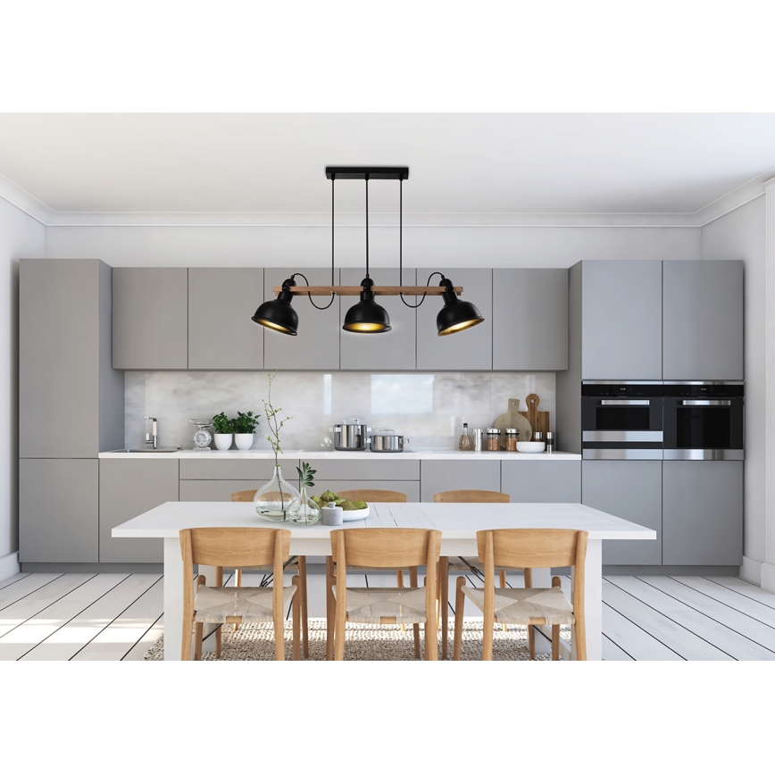 Lustra ar auklu RENO 3xE27/40W/230V melna/brūna