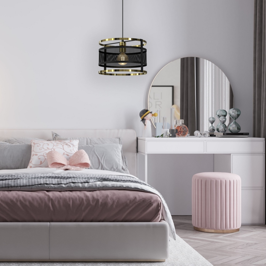 Lustra ar auklu RIM 1xE27/60W/230V melna/zelta