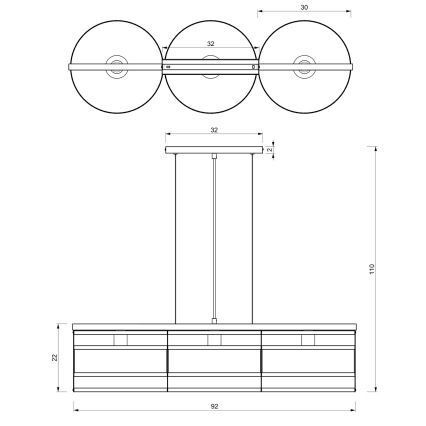 Lustra ar auklu RIM 3xE27/60W/230V melna/zeltaina