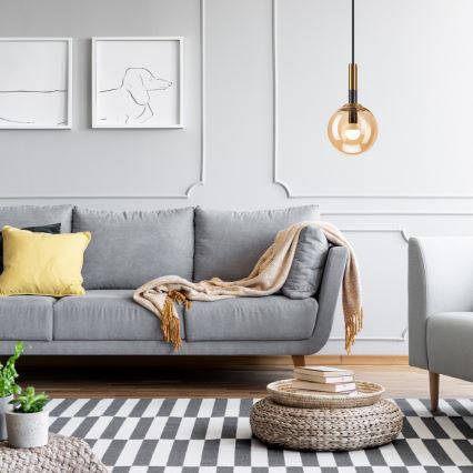 Lustra ar auklu ROLLO 1xE14/5W/230V zelta/dūmakains bēša