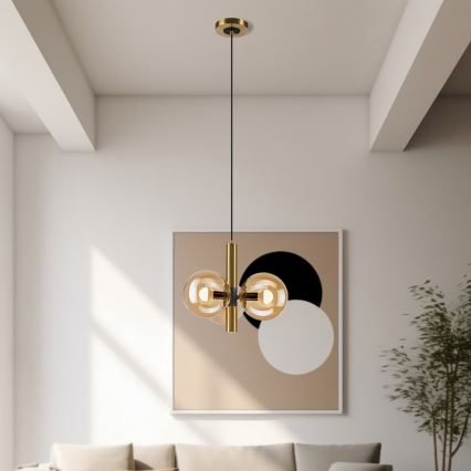 Lustra ar auklu ROLLO 3xE14/5W/230V zelta/dūmakains bēša